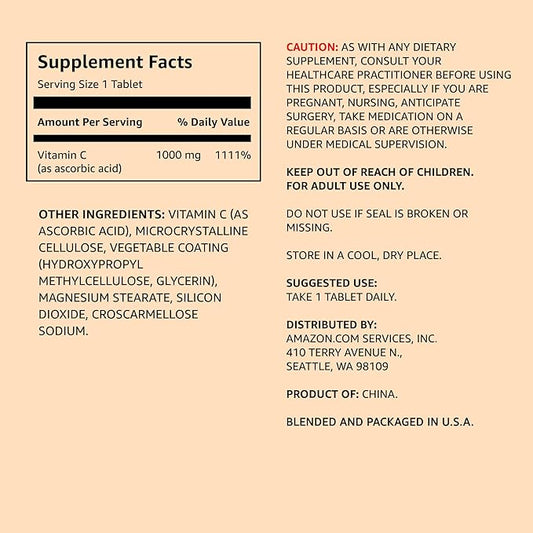 Amazon Elements Vitamin C 1000mg, Supports 300 Tablets, 10 month