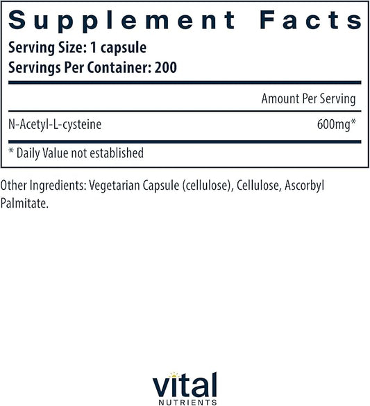 Vital Nutrients NAC 600mg 200 Capsules