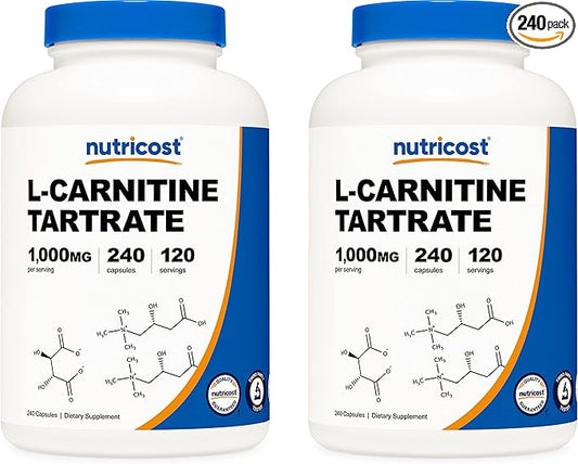 Nutricost L-Carnitine Tartrate 500mg, 240 Capsules - 1000mg Per Serving (2 Bottles)