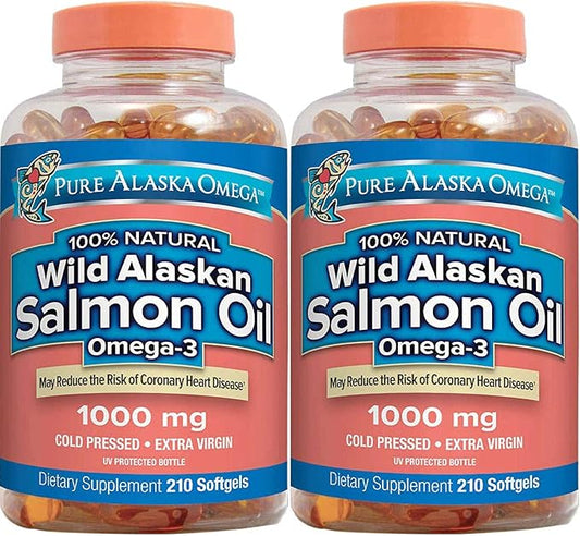 Pure Alaska Omega-3 Wild Alaskan Salmon 1000mg Softgels 2 Packs (210-Count Each)