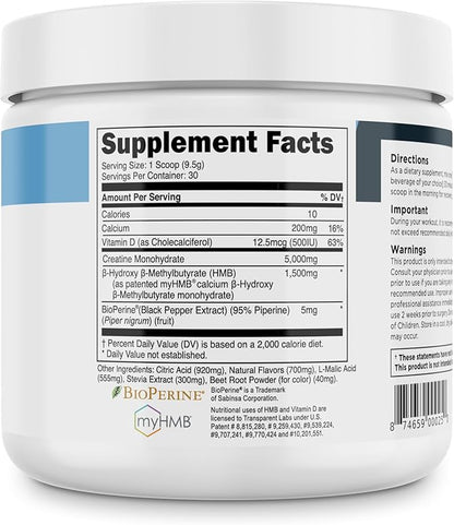 Transparent Labs Creatine HMB - Creatine Monohydrate Powder with HMB for Muscle Growth, Increased Strength, Enhanced Energy Output, and Improved Athletic Performance - 30 Servings, Strawberry Lemonade