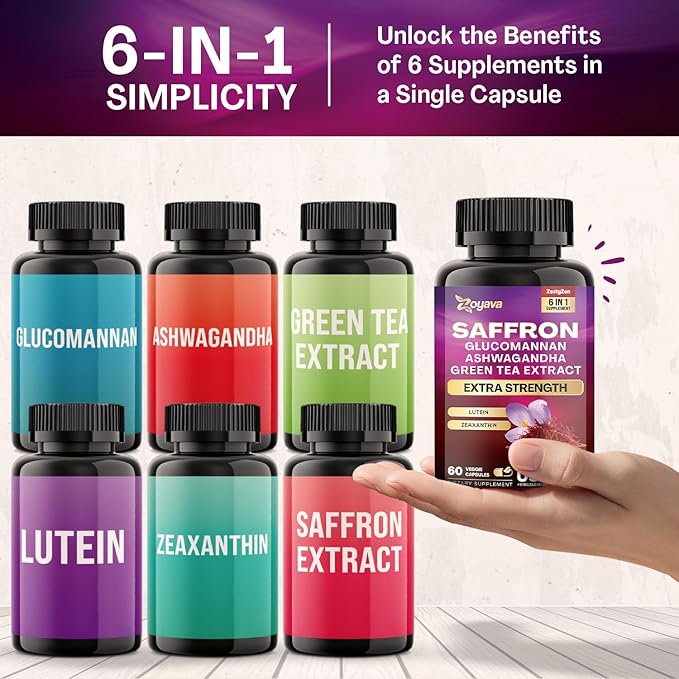 Zoyava Saffron Supplements 1000mg Glucomannan 1000mg 1000mg Green 1000mg Lutein 2 Month