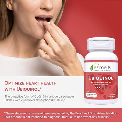 EZ Melts Dissolvable Ubiquinol 100mg, Active CoQ10, Heart 2-Month Supply