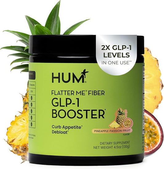 HUM Flatter Me Fiber Supplement for Women & Men, Prebiotics & Digestive Enzymes to Support Weight & Bloating, Digestive & Gut Health, Fiber Powder Drink Mix, Pineapple Passion Fruit, 10 Servings
