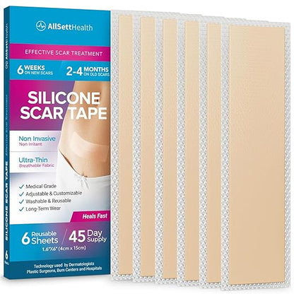 6 Pack Silicone Sheets for Scars, (6” x 1.6”)
