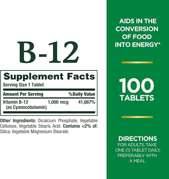 Nature's Bounty Vitamin B12 1000mcg, Supports 100 Tablets