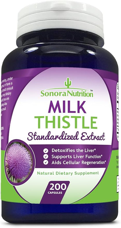 Milk Thistle Standardized Extract with 80% 250 mg, 200 Capsules