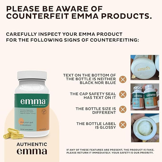 Emma Gut Health - 2 Pack - Gas and Bloating Relief, Constipation, Leaky Gut Repair - Gut Cleanse & Restore Digestion - Regulate Bowel Movement. Probiotics and Laxative Alternative, 120 Capsules