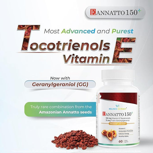 Eannatto 150mg Vitamin E Tocotrienols and 75mg Geranylgeraniol 60 Softgels,