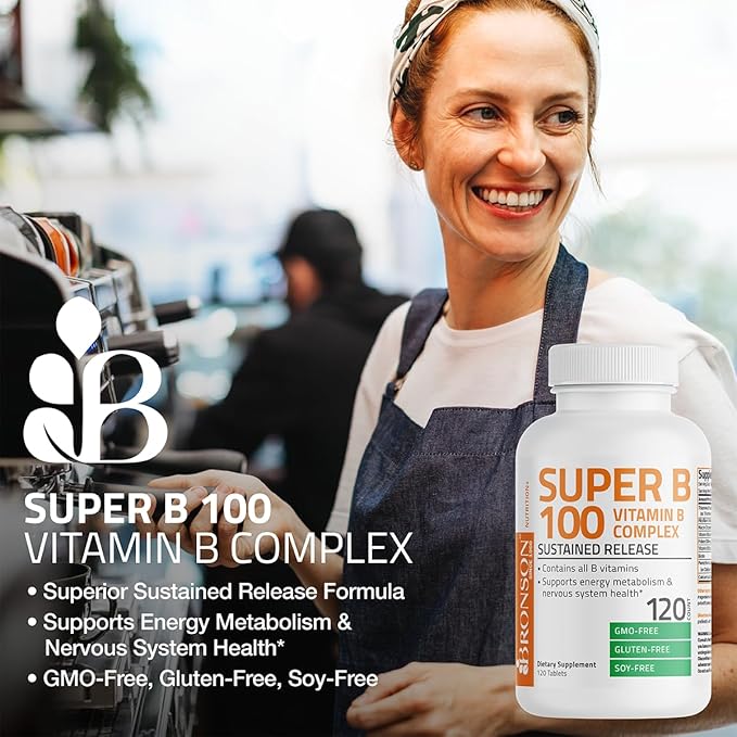 Bronson Vitamin B 100 Complex High B1, B2, B2, B3, B3, B6, B6, B9 B9 - B12), 60 60 Tablets