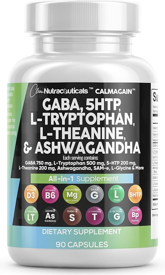Clean Nutraceuticals GABA 750mg 5 HTP 200mg L 500mg L 200mg Ashwagandha 3000mg SAM-e