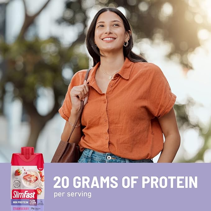 SlimFast Protein Shake, Strawberry- 20g Protein, 24 Vitamins 11 Fl 12)