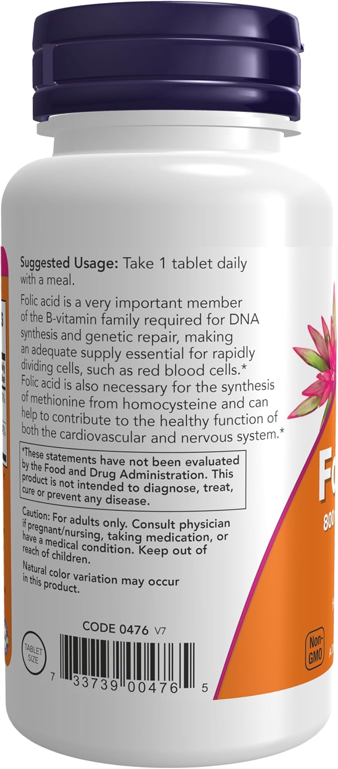 NOW Supplements, Folic Acid 800 mcg B-12 (Cyanocobalamin) 25 mcg, 250 Tablets