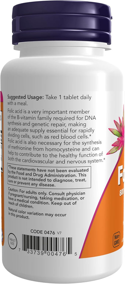 NOW Supplements, Folic Acid 800 mcg B-12 (Cyanocobalamin) 25 mcg, 250 Tablets