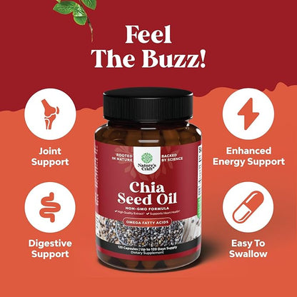 Chia Seed Oil Extract Capsules - Plant Based Omega 3 6 9 Supplement and Daily Fiber Capsules for Adults Digestive Support Immunity and Heart Health - Omega 3 Fatty Acids Supplement for Men and Women