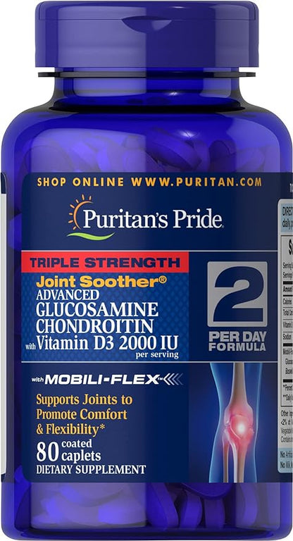 Puritan's Pride Triple Strength Glucosamine Chondroitin D3 Caplets, 80 Count