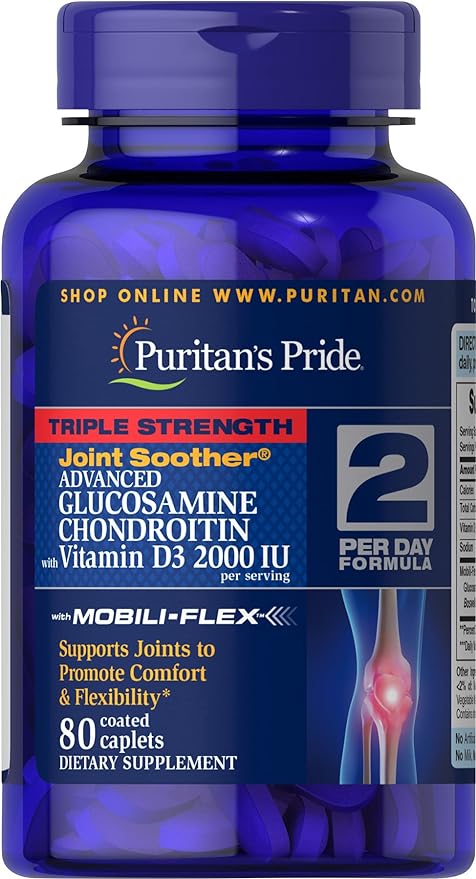 Puritan's Pride Triple Strength Glucosamine Chondroitin D3 Caplets, 80 Count