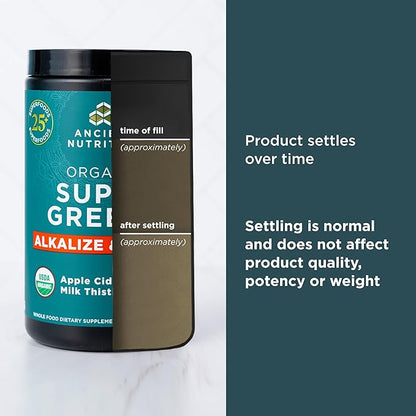 Supergreens Alkalize & Detox Powder by Ancient Nutrition, Organic Superfood Powder Made from Real Fruits, Vegetables and Herbs, for Digestive and Energy Support, 25 Servings, 7.5oz