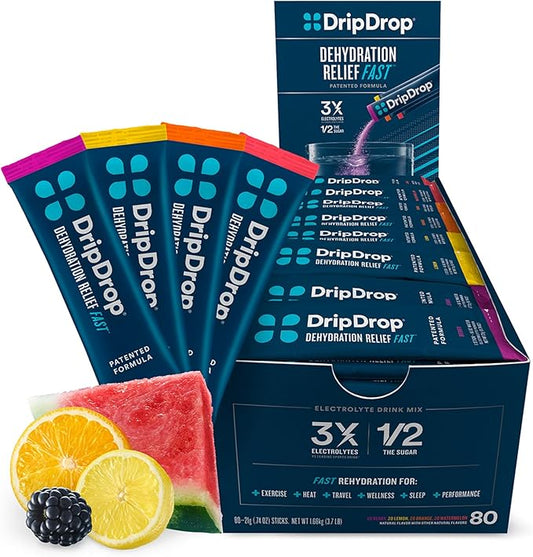 DripDrop Hydration - Bold Variety Pack - Electrolyte Drink Mix Single Serve Powder Packets - Watermelon, Berry, Lemon, Orange | Non-GMO, Gluten Free, Vegan | 80 Sticks