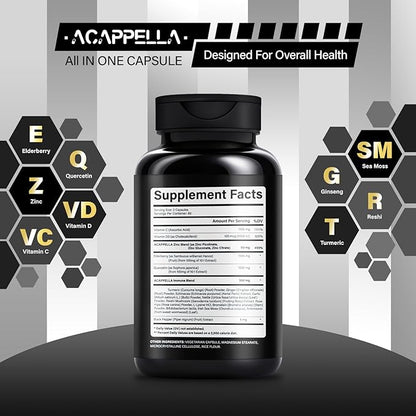 ACAPPELLA Quercetin, Zinc, Vitamin C, Vitamin D3, Elderberry Capsule - Boosters for Adults with Turmeric, Ginger Root, Nettle, Reishi Mushroom, L-Lysine Hydrochloride, Bromelain (1)