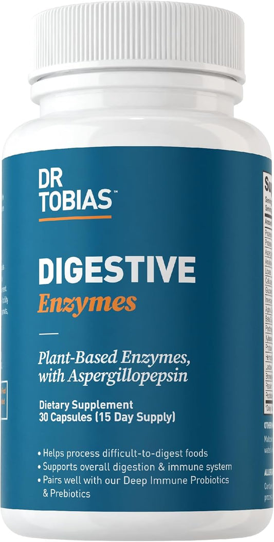 Dr. Tobias Digestive Enzymes with Amylase, 18 Enzymes 30 Capsules, 15 Servings