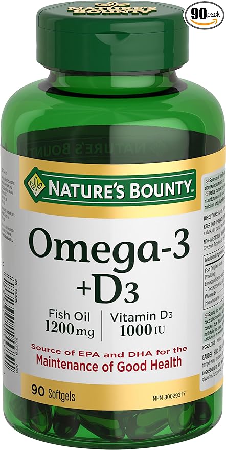 Nature's Bounty Omega-3 + D3 Fish 1200mg / D3 1000IU 1000IU 90 90 softgels