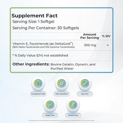 Eannatto Tocotrienols Deltagold Vitamin E Supplements (300MG 30 30 Softgels).