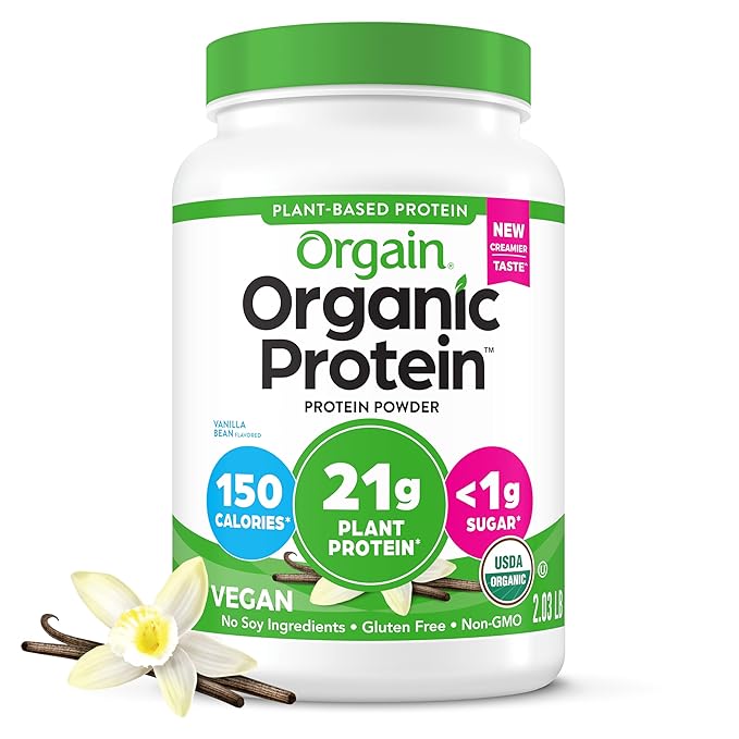 Orgain Organic Vegan Protein Powder, Vanilla Bean 21g Plant 4g Prebiotic 2.03 lb