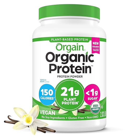 Orgain Organic Vegan Protein Powder, Vanilla Bean 21g Plant 4g Prebiotic 2.03 lb