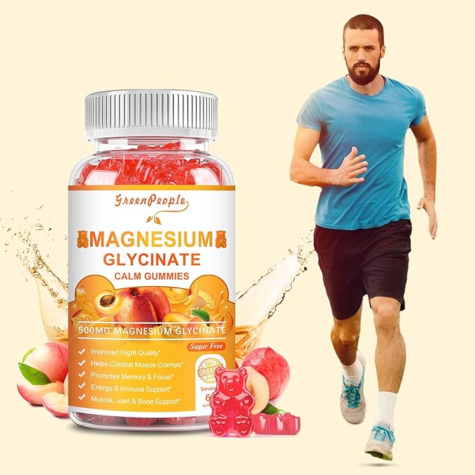 Magnesium Glycinate Gummies with Citrate 1000mg, B6, K2, K2, and 60 Peach