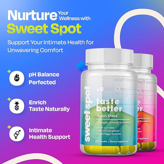 Sweet Spot Probiotics for Men & Women - Supports Intimate Health & pH Balance with 500mg Pineapple Extract, Cranberry & Cinnamon, 60 Capsules Each - Made in USA