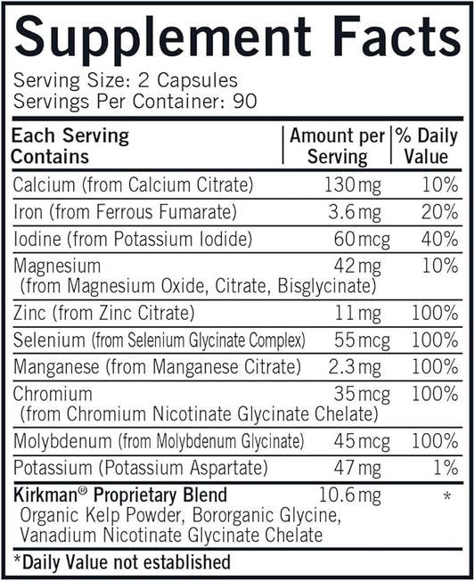 Kirkman Multiple Mineral Complex Pro-Support - Hypoallergenic | 180 Vegetarian Capsules | Minerals