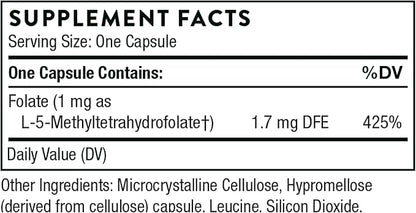 THORNE 5-MTHF - Methylfolate (Active B9 Folate) Supplement - Supports Cardiovascular Health, Fetal Development, Nerve Health, Methylation, and Homocysteine Levels - 60 Capsules - 5-MTHF 1mg