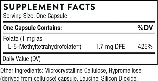 THORNE 5-MTHF - Methylfolate (Active B9 Folate) Supplement - Supports Cardiovascular Health, Fetal Development, Nerve Health, Methylation, and Homocysteine Levels - 60 Capsules - 5-MTHF 1mg