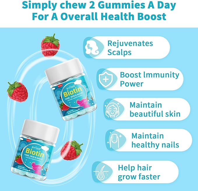 Biotin Gummies for Hair, Skin, & Nails 5,000mcg Per Women.60 Gummies,30 Gummies,30 Day
