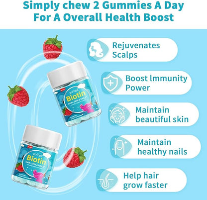 Biotin Gummies for Hair, Skin, & Nails 5,000mcg Per Women.60 Gummies,30 Gummies,30 Day