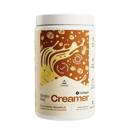 LevelUp Creamer, with Energizing MCT Oil and Collagen Peptides, Keto Coffee Creamer, Supports Natural Energy & Ketone Production - Chocolate Hazelnut, 11 oz