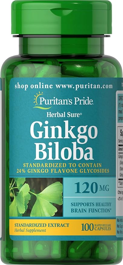 Puritan's Pride Ginkgo Biloba Standardized Extract 120 mg-100 mg-100 Capsules