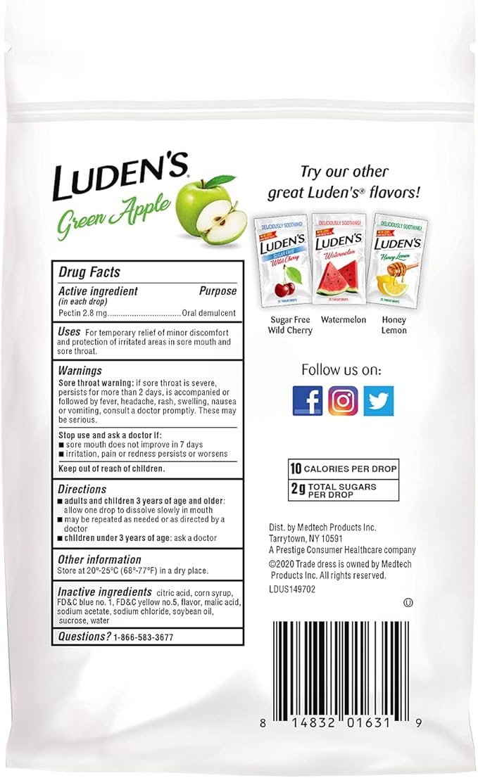Ludens Soothing Throat Drops, Green Apple, 25 ct 1)