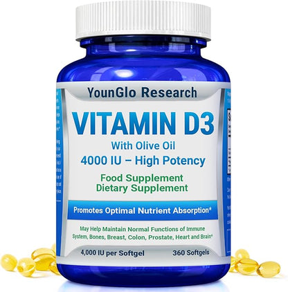 Vitamin D3 4000 IU Dietary Supplement 360 Softgels