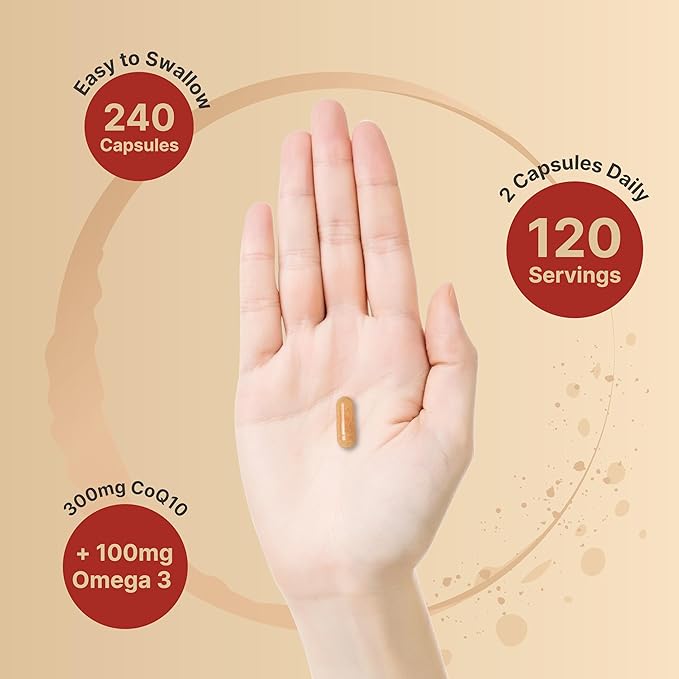 CoQ10 (Ubiquinone) 300mg with Omega 3 240 Capsules Q10 Supplement
