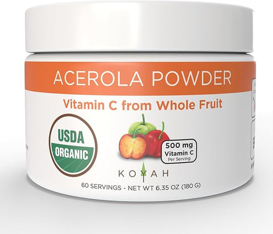 KOYAH - Organic Acerola Powder: Freeze-dried, 100% Pure, 500 mg 60 Servings,