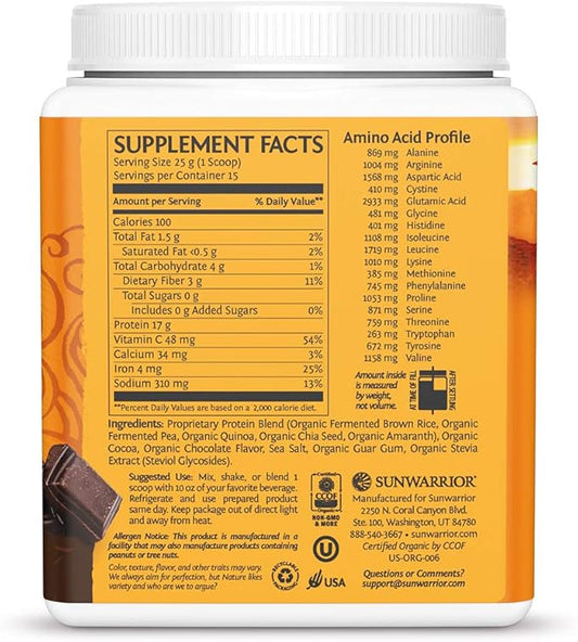 Sunwarrior Vegan Organic Protein Powder Plant-based 5 Superfood 15 Servings