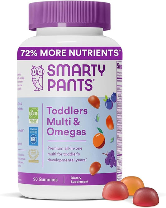 SmartyPants Toddler Multivitamin Gummies: Omega 3 D3, C, B12, B6, B6, Vitamin 90 Count (30 Day