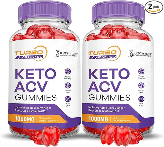 (2 Pack) Turbo Ripped Keto ACV 1000MG Turbo B12 Vegan 120 Gummys