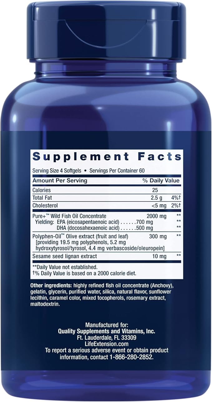 Life Extension Super Omega-3 EPA/DHA Fish 3 Supplement 240 Easy-to-swallow