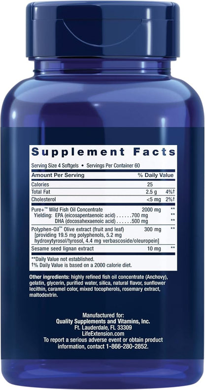 Life Extension Super Omega-3 EPA/DHA Fish 3 Supplement 240 Easy-to-swallow