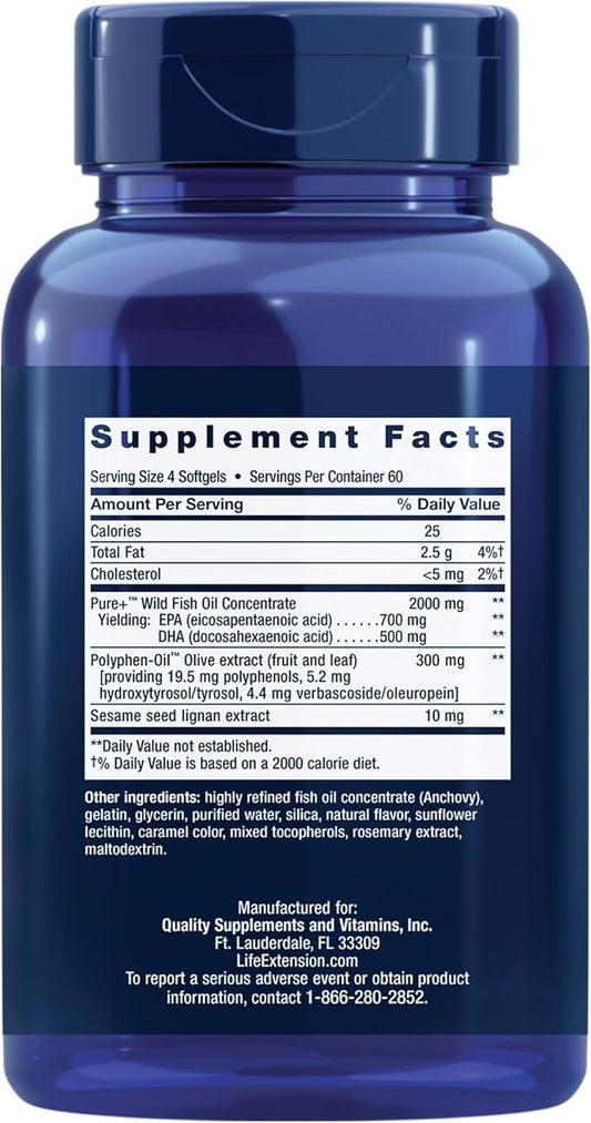 Life Extension Super Omega-3 EPA/DHA Fish 3 Supplement 240 Easy-to-swallow