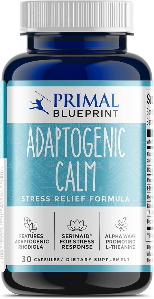 Primal Blueprint Adaptogenic Calm, Plant-Based Adaptogen Dietary Supplement, 30 Count