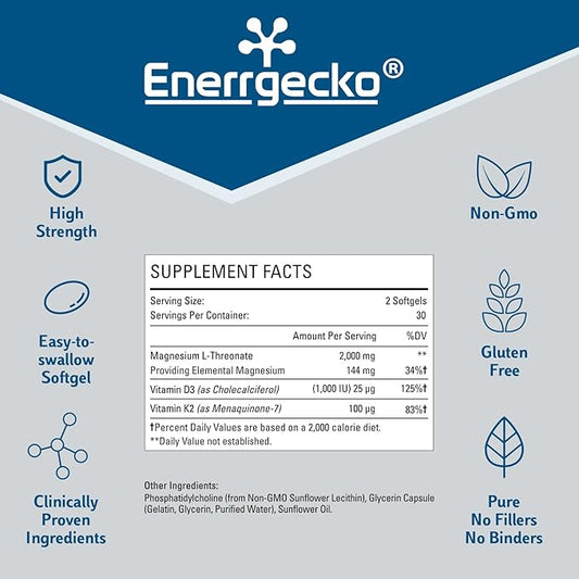 Liposomal Magnesium L-Threonate Softgels 2000mg D3 & K2 - 60 Softgels